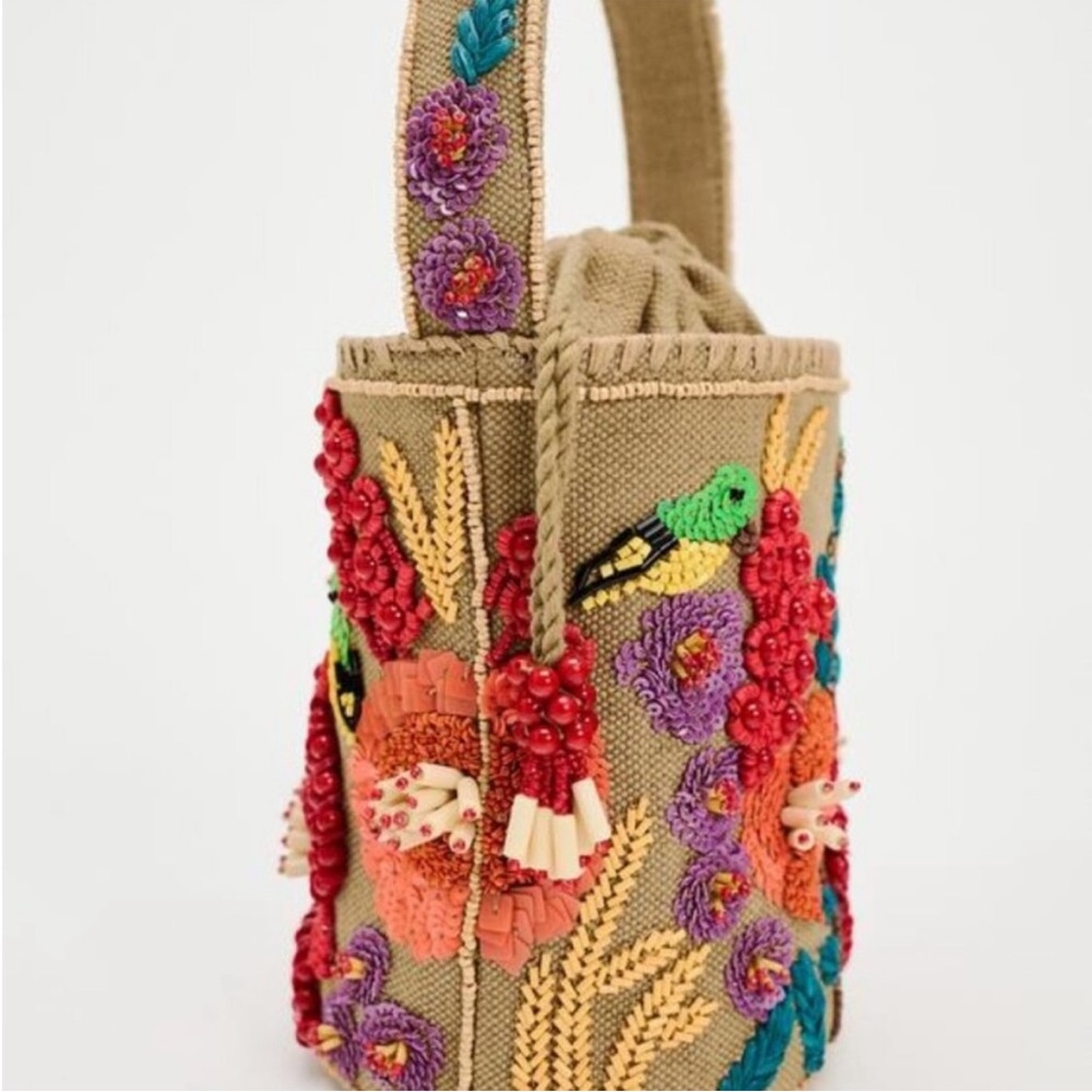 NWT ZARA BEADED BASKET BAG - Picture 6 of 11